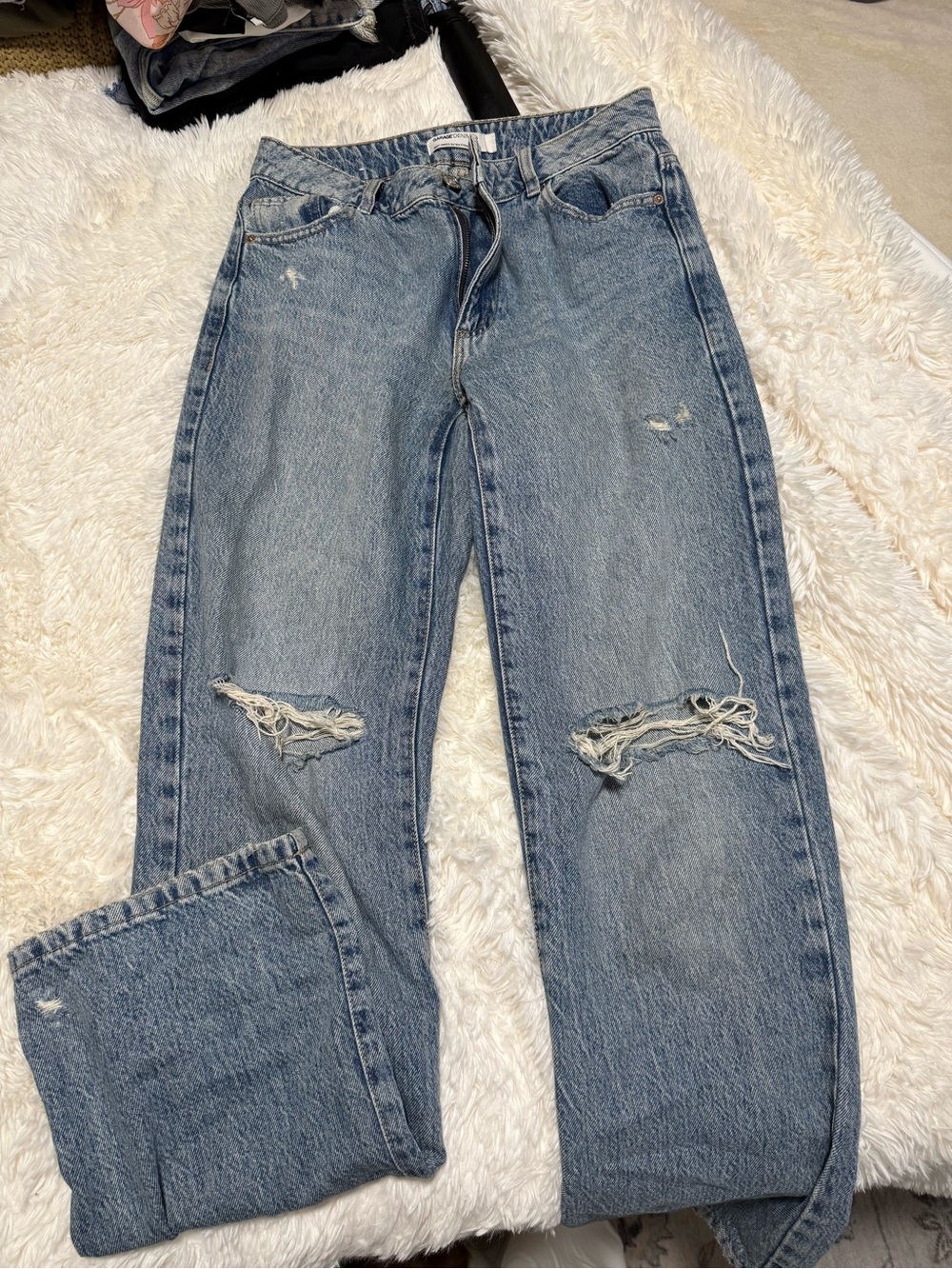 Garage Light Blue Distressed Straight Leg Jeans